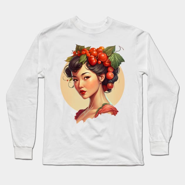 Fruitful Asian Woman Long Sleeve T-Shirt by Unboxed Mind of J.A.Y LLC 